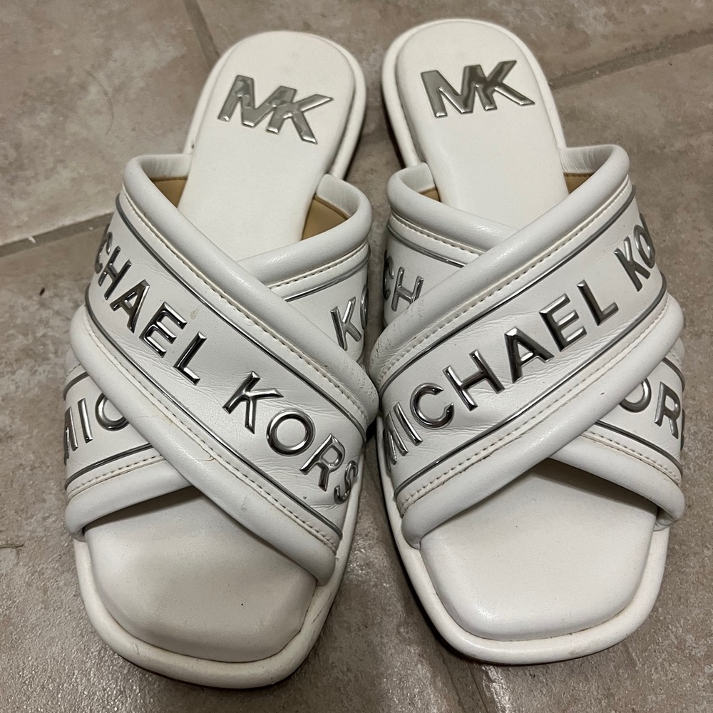 Michael Kors White Sandals with Silver Details
